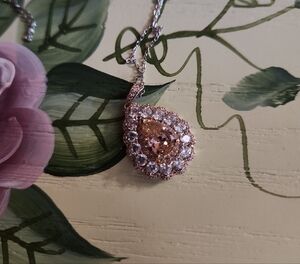 Bella Luce Pink White Diamond Simulants Silver Pendant Chain